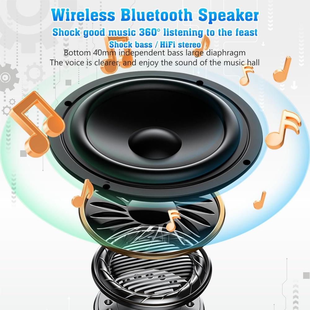 Wireless Induction Audio Bluetooth Speaker,5in1 Phone Holder Emergency Rechargeable with Colorful Ambient Light,Bluetooth Audio Power Bank Bracket