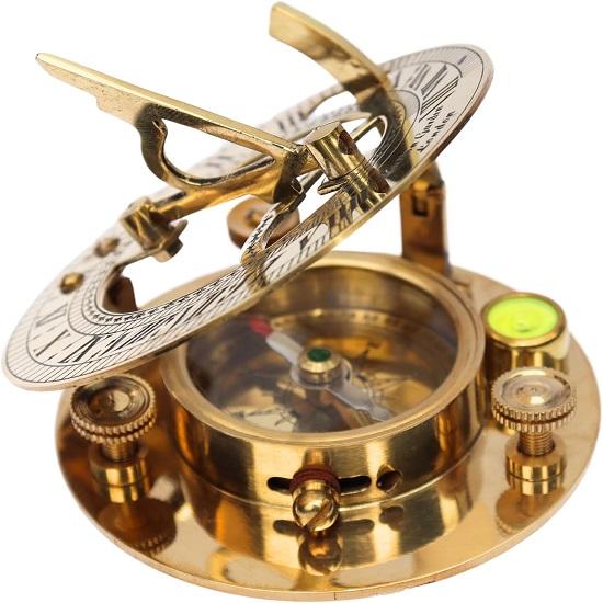 Навигационный ретро-прибор, морской золотой подарок, поставляется в изысканном футляре из высококачественной кожи с замысловатыми деталями, полированные солнечные часы в стиле стимпанк