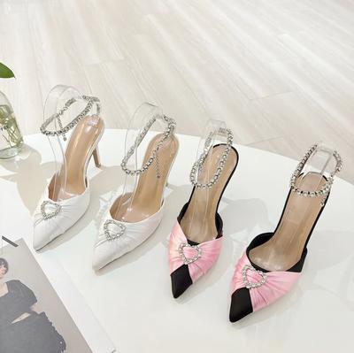 Xibeilove летние женские туфли-лодочки модные с острым носком Love Rhinestone Chain атласные босоножки на высоком каблуке женские туфли для вечеринки и свадьбы