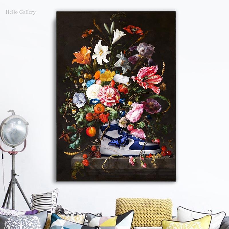 Цветочная спортивная обувь, картина на холсте, плакат с цветочной спортивной обувью, подвесная картина, украшение дома