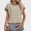 2025 Женская летняя трикотажная футболка свободного кроя в полоску, европейский и американский стиль, круглый вырез.
