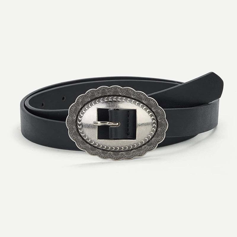 New Exquisite Oval Retro Engraved Buckle Casual Women's Belt