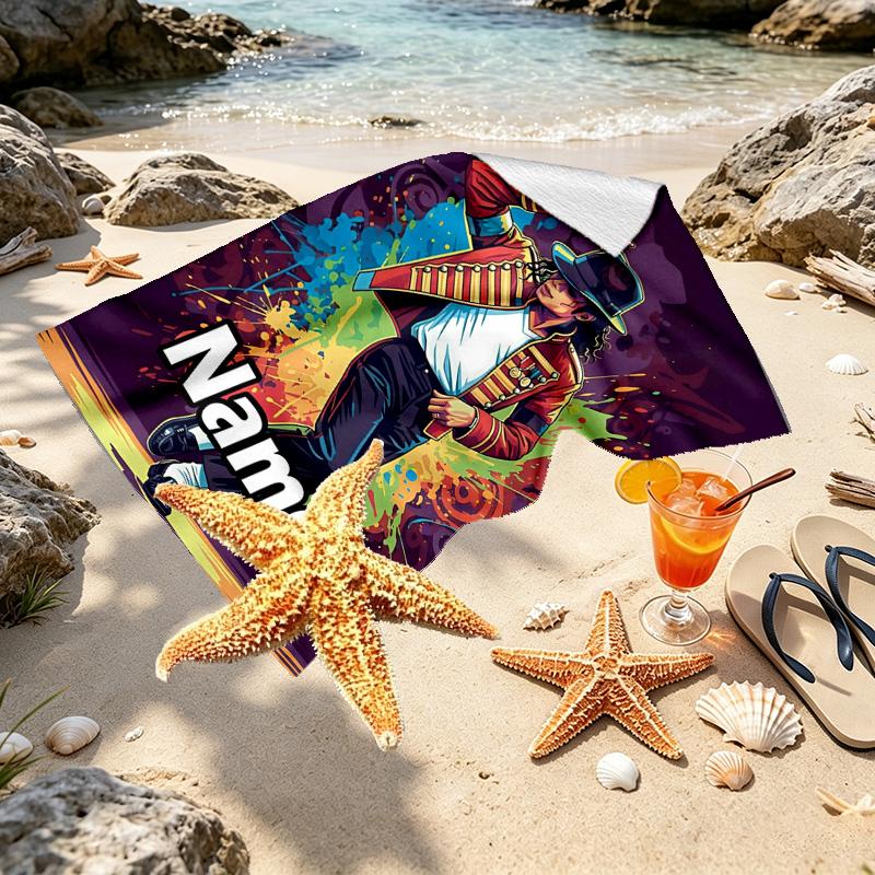 Custom Name Personalized Michael Jackson Print Beach Towel, for Trip Camping Beach Party Home Decor, Birthday Gift for Family & Friends