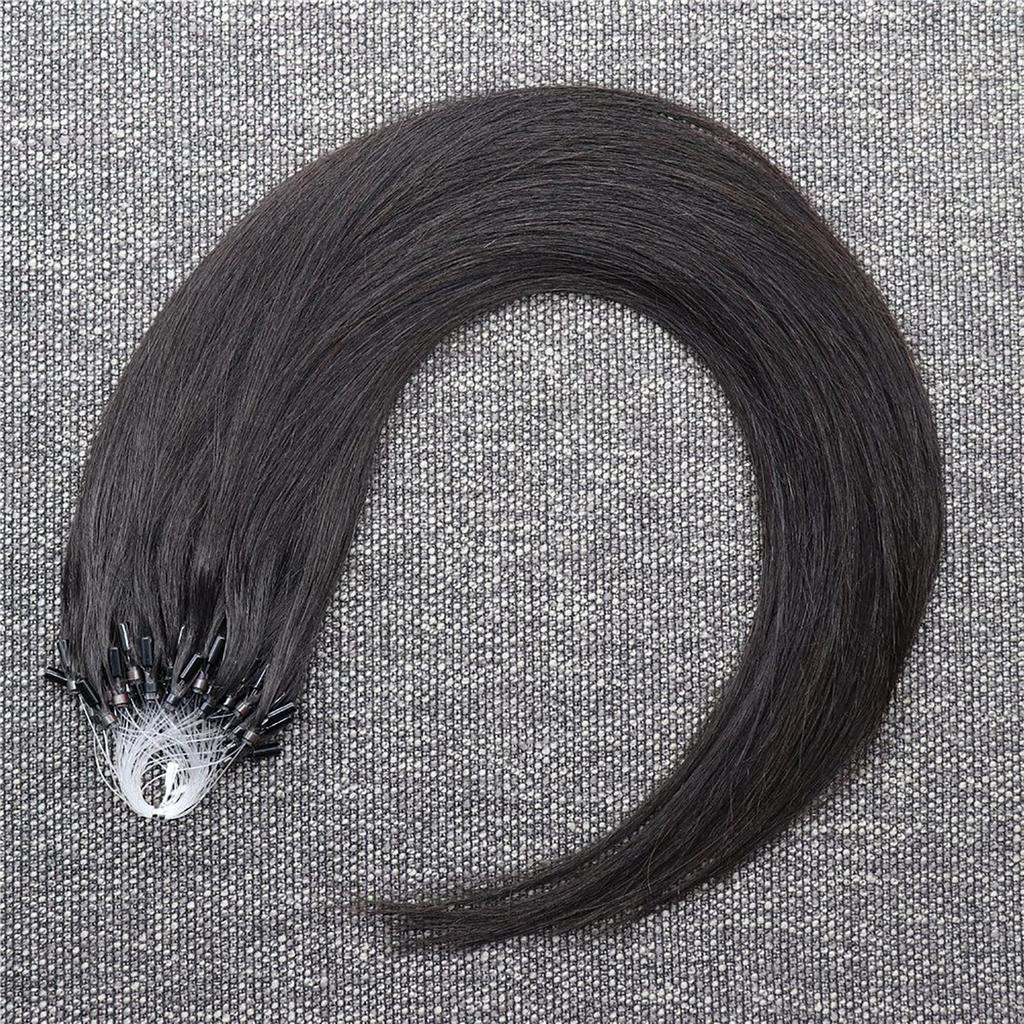 Human Hair Ring Loop Hair Tip Extensions Remy Extensions Color Wig Extensions 50 Pieces [ALISY] (16inch, 1B#)
