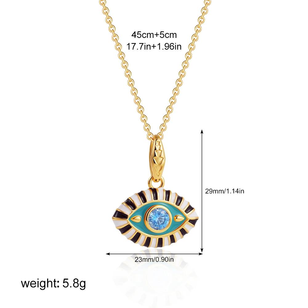 Vintage Multicolor CZ Zircon Enamel Evil Eye Pendant Necklace for Women Fashion Gold Plated Oil Drip Charm Collar Jewelry Gifts
