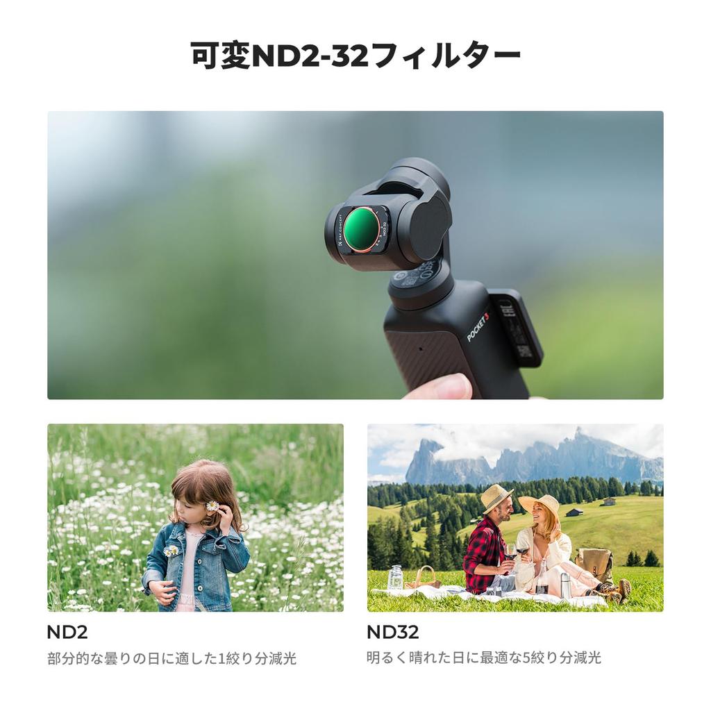 Concept for DJI OSMO Pocket 3 Black Magnetic Detachable Easy to AGC Optical Nano Waterproof and K&F (ND2-32+ND32-512+CPL+1/4 Mist) Mount, Attach,