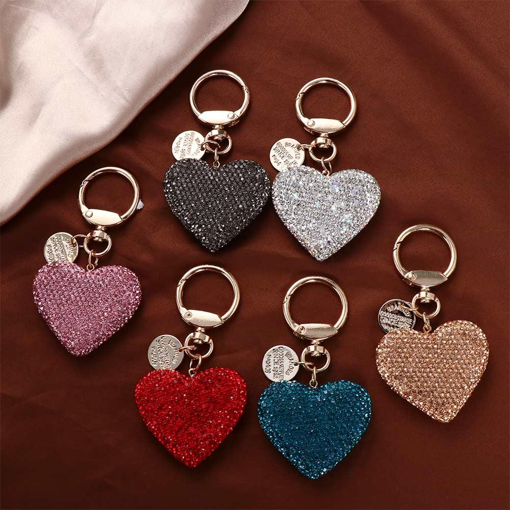 Interior Accessories Rhinestone Metal Key Ring Keys Holder Crystal Keyring Love Heart Keychain