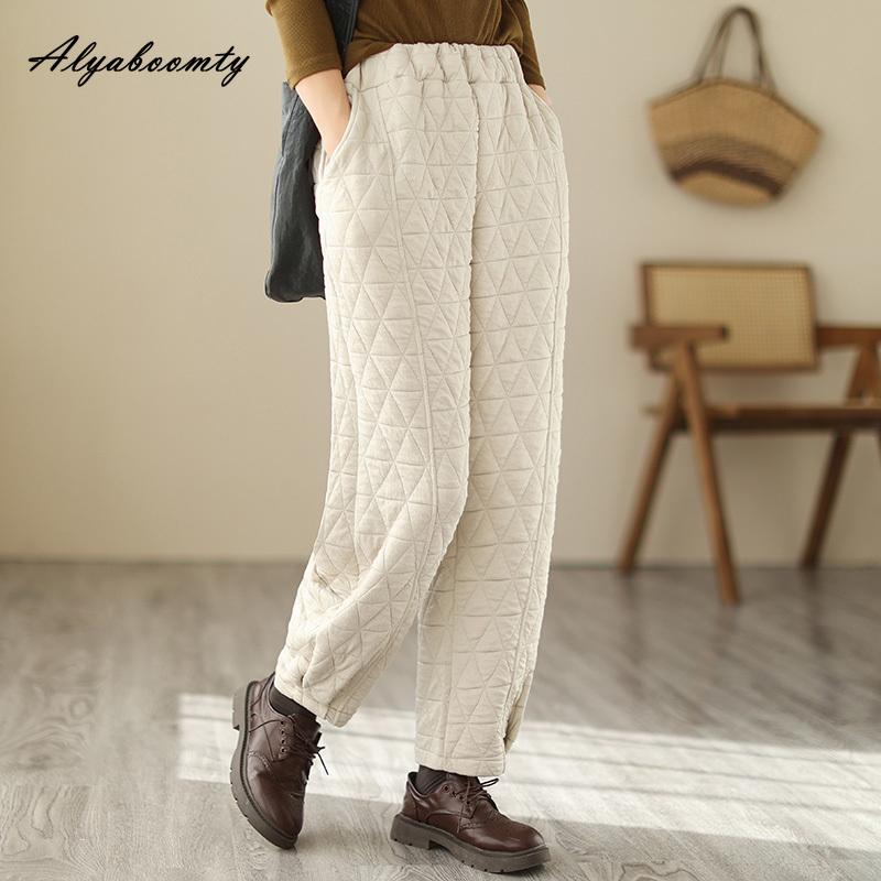Корейский стиль осень-зима женские теплые брюки с высокой талией бежевые серые желтые толстые брюки с подкладкой повседневные свободные шаровары