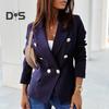 Women Suit Coat Double-Breasted Lapel Long Sleeve Suit Jacket Solid Color Urban Style Business Outerwear Casual Daily Wear