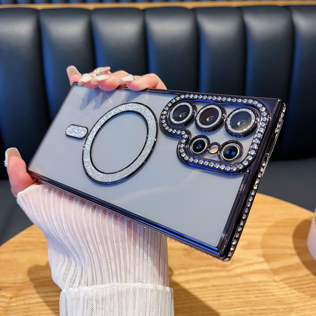 Чехол для телефона Samsung S24 Ultra с боковым сверлением и магнитной адсорбцией, подходит для A54, прозрачный A14 с гальваническим покрытием и блестками, защитный чехол A06, S23