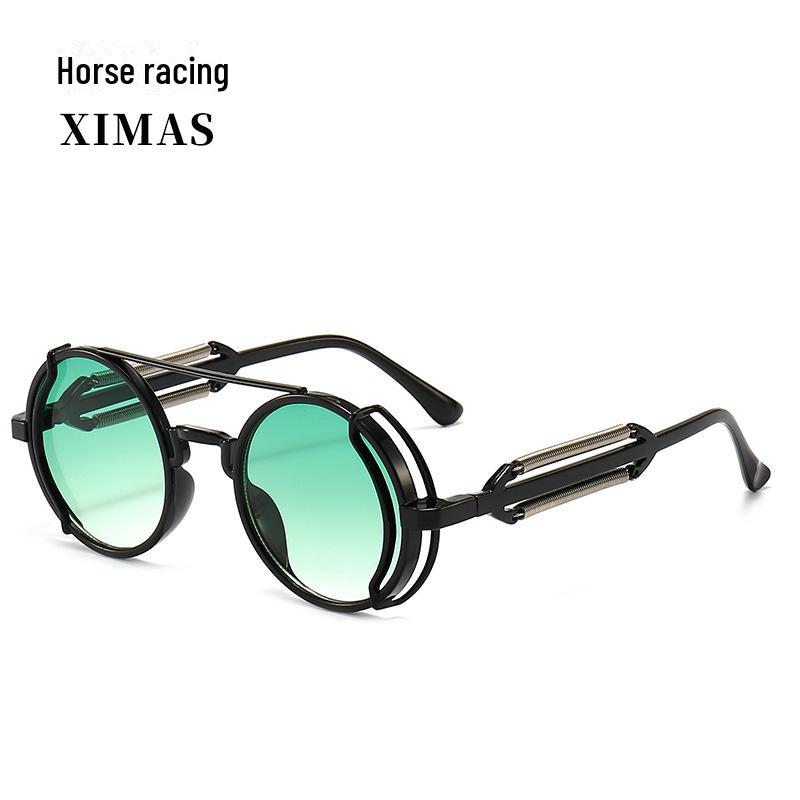 Солнцезащитные очки в круглой оправе с двойным лучом в европейской и американской оправе и цветными пружинными ножками