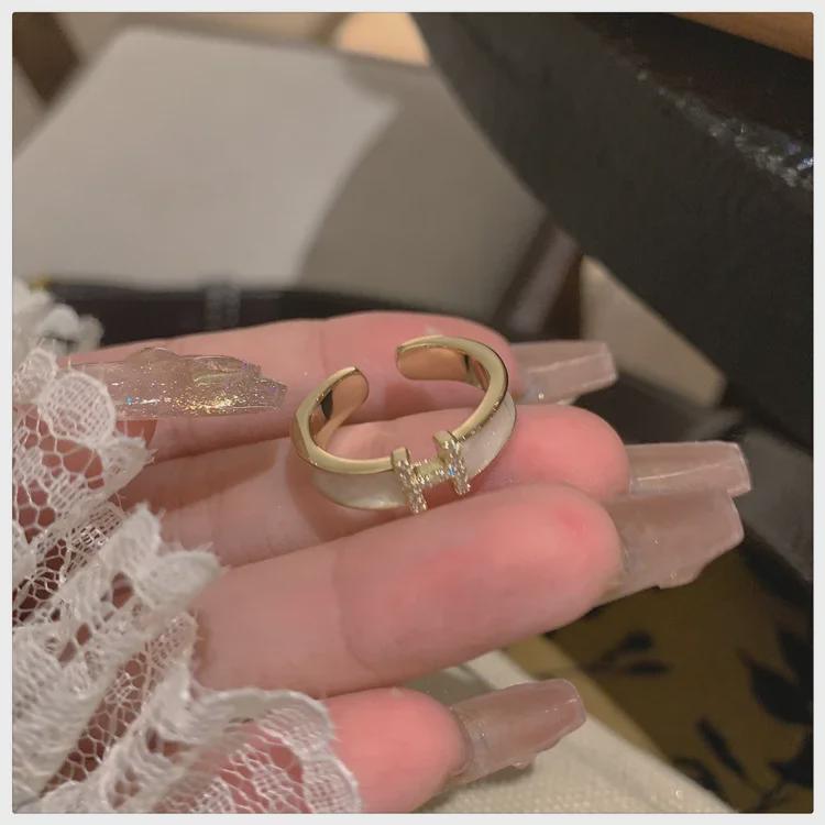 White Zircon Letter H Open Ring - Trendy French Index Finger Accessory for Women