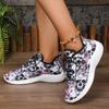 Новый узор с черепом и цветами Женские спортивные туфли Грязеустойчивые Прочные С круглым носком На шнуровке Кроссовки Дышащие Нескользящие Для улицы Путешествия