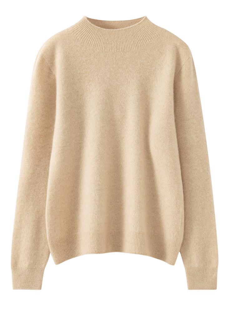 Women's Pure Cashmere Half-High Neck Pullover Sweater - Autumn/Winter Slim-Fit Knitwear
