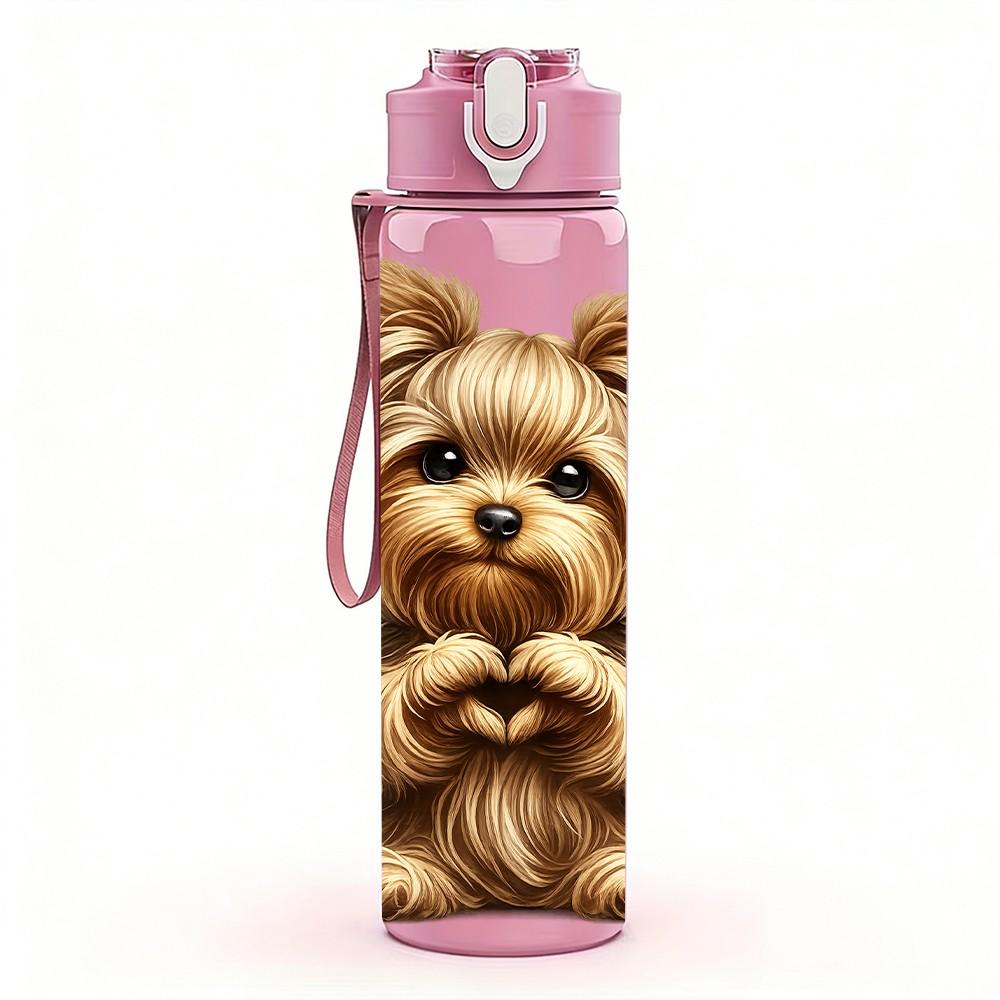 1PC Yorkshire Terrier Dog Cartoon Print 750ml Color Plastic Sports Water Bottle Leakproof Flip Straw Lid Suitable for Sports Office Home Use
