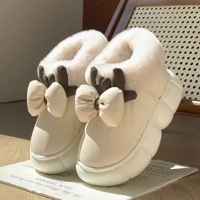 Новые милые хлопковые туфли с рожками-бантиками, осенне-зимние, бархатные, теплые, на толстой подошве, с высокой платформой, из высококачественной ПУ-кожи, сноубутсы