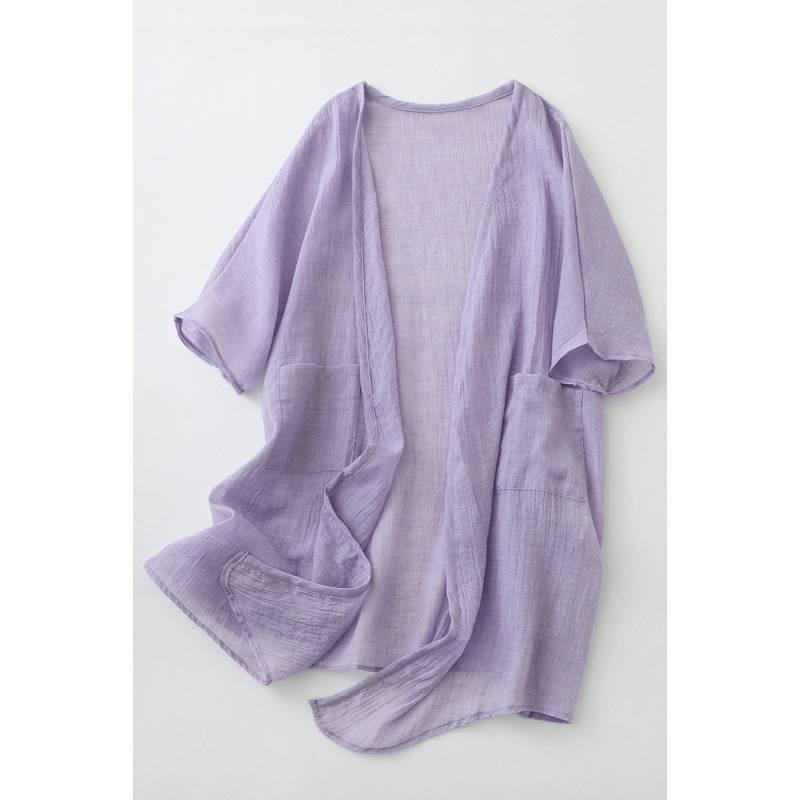 Ultra Thin Cotton Linen Loose Cardigan Women's Mid To Long Blouse Shawl Jacket Paired with Plus Size Sun Protection Shirt