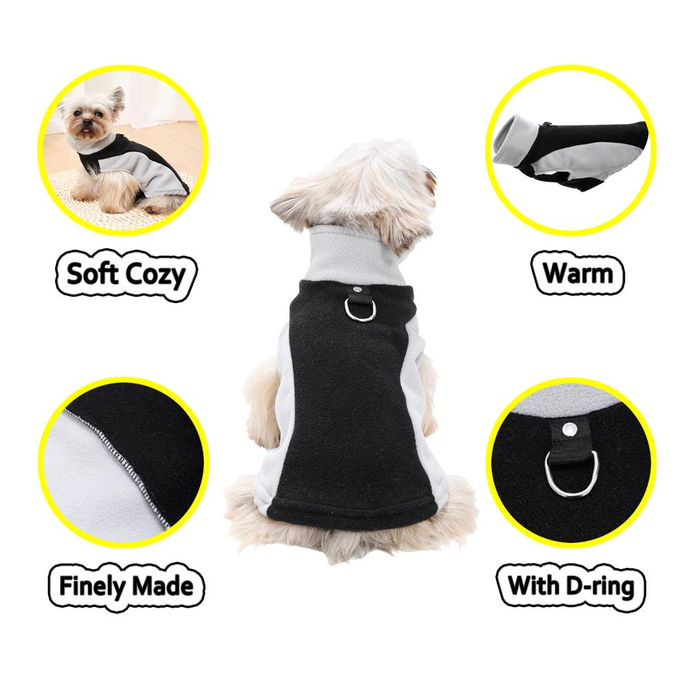 Fleece Dog Jacket D-ring Soft Cozy Warm Overalls Open Collar Splicing Cat Coat Sleeveless Puppy Clothes For Dog Cat