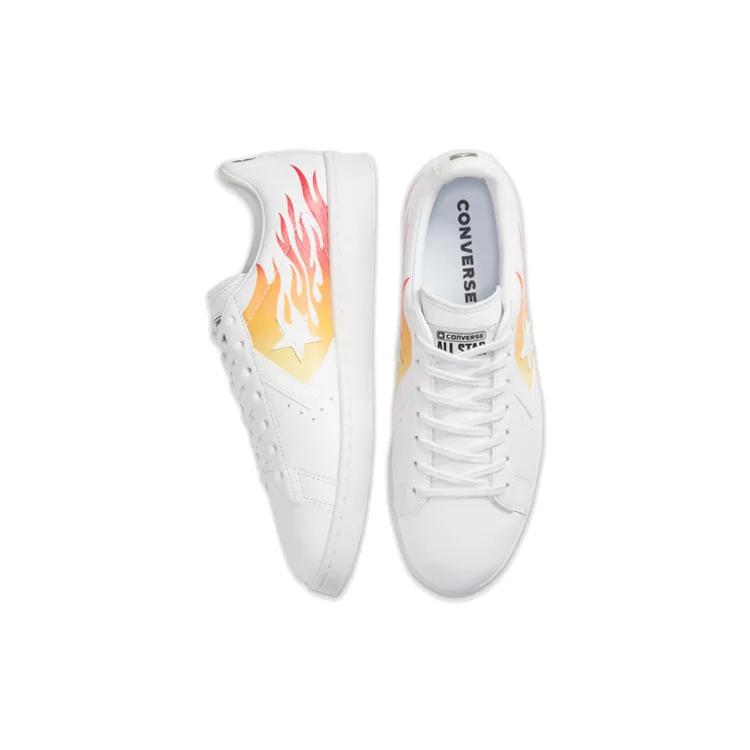 Converse Pro Leather Low 'Archival Flame Print' (Unisex) White / Bold Mandarin / Enamel Red Skate Shoes 167935C