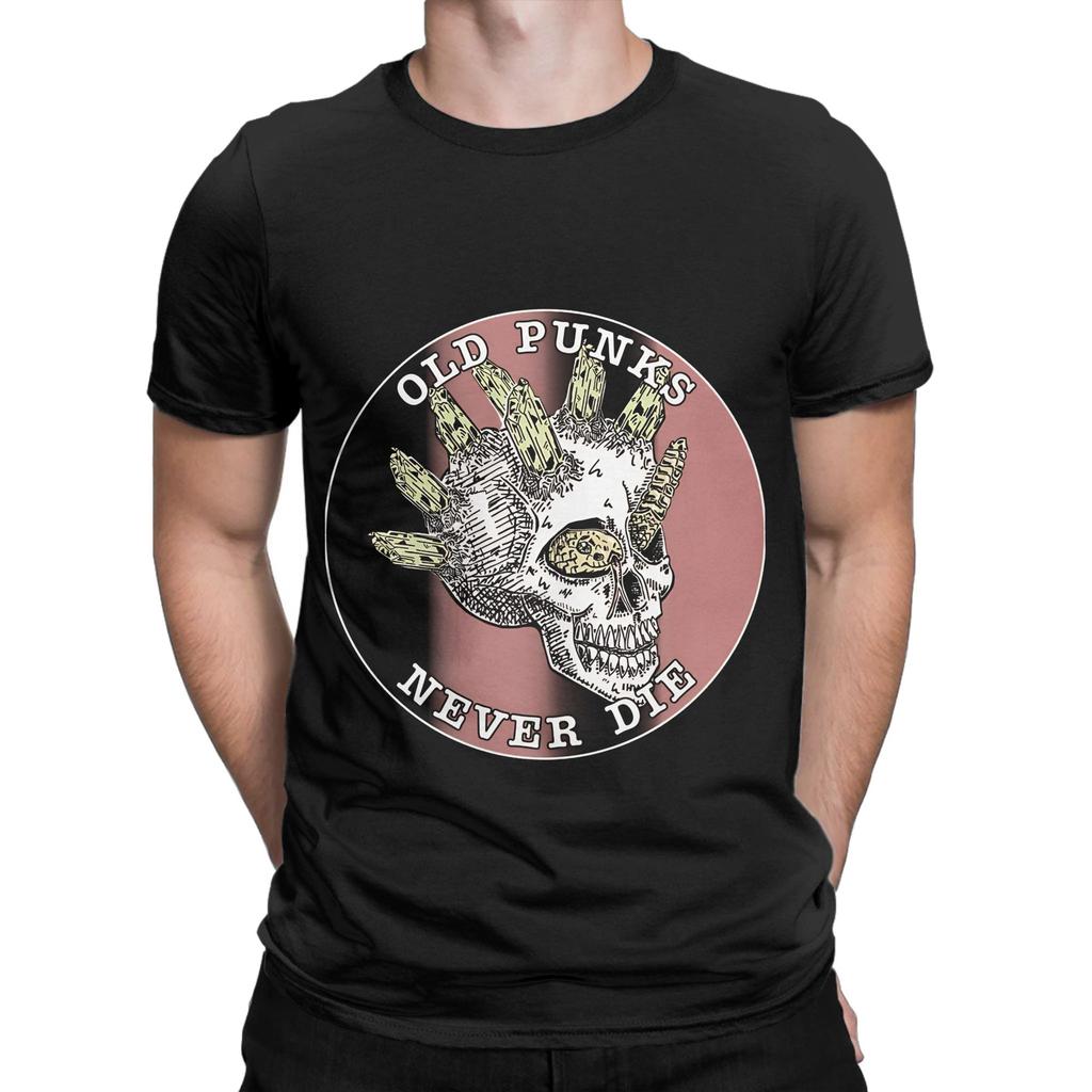 Old Punks Never Die Skull Funny 100% Cotton T-Shirt Old Punks Never Die Tops Tees For Men