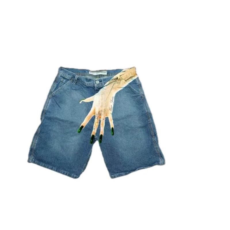 European And American Y2K Hip-hop Trend Pattern Printed Denim Shorts Couple Casual Trousers