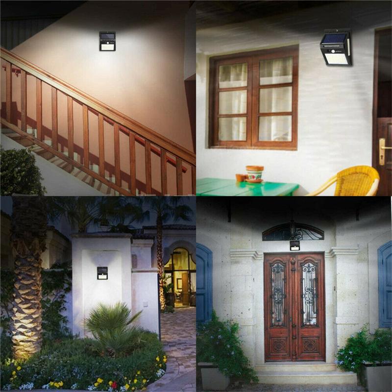 100 светодиодных солнечных настенных светильников Pir с датчиком движения IP65 водонепроницаемый широкий угол супер яркий безопасности на открытом воздухе