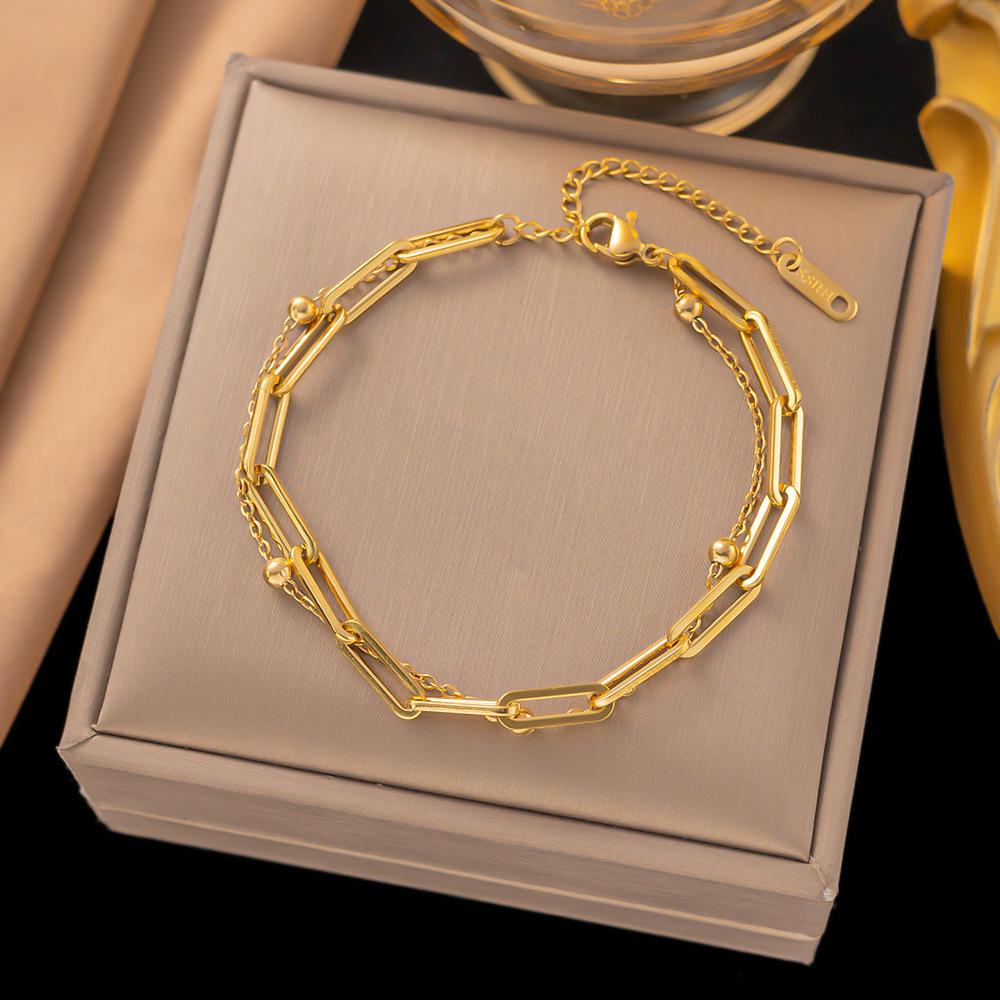 18K Gold Titanium Steel Bracelet - Women's Japanese Korean Fashion, Light Luxury, Non-Fading Jewelry