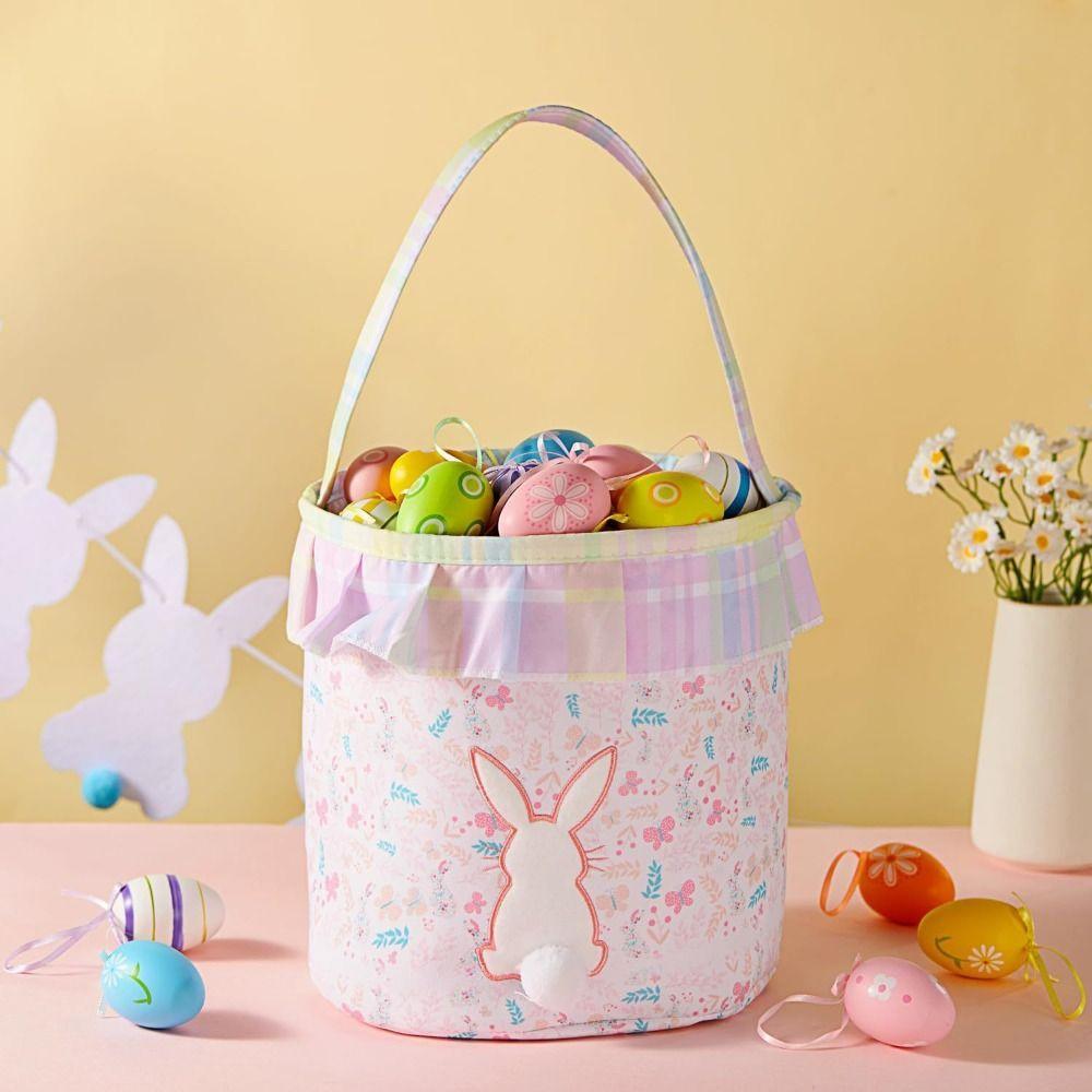 Empty Design Bunny Bucket Pom-Pom Tail Rabbit Basket Children Easter Easter Bunny Basket Kids Gift