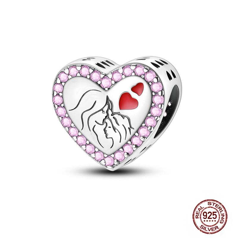 Медные Шармы Большая Любовь Мама Семья Сестра Розовое Сердце Тюльпан Бусины Ча Подходят для Оригинального Браслета Сделай Сам Ювелирный Подарок на День Матери