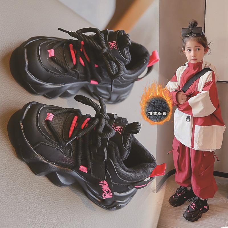 Спортивная обувь для девочек, новые осенние и зимние детские туфли, туфли для папы для девочек, теплые бархатные туфли из хлопка