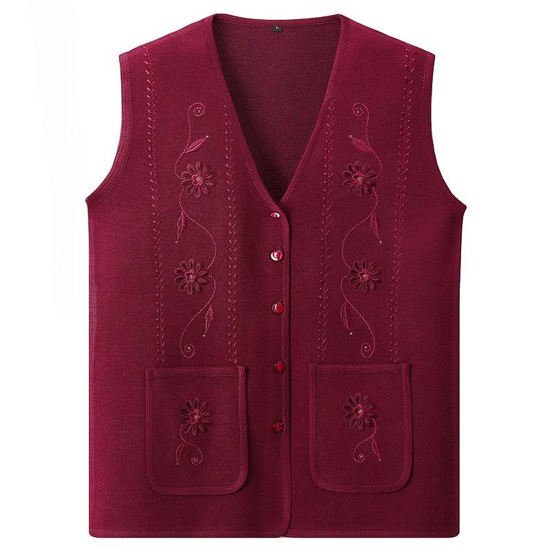 Vest Middle-aged and Elderly Spring and Autumn Thin Section Elderly Waistcoat Vest Loose Plus Size Knitted Cardigan