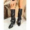 Pointed Toe Plus-size Pleated Sleeve Mid-heel Trouser Boots 2025 Winter New British-style High Boots for Women