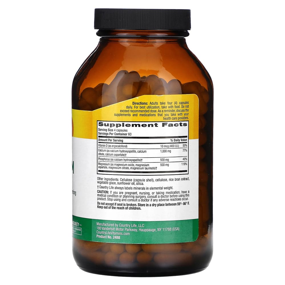 Country Life Target-Mins Calcium Magnesium Veggie Capsules with Vitamin D Complex, 240 Count