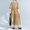 Summer Loose Slim Press-Pleated Fashion Women Short Sleeve Long Dress Casual Multi Color Bell Sleeve Dresses