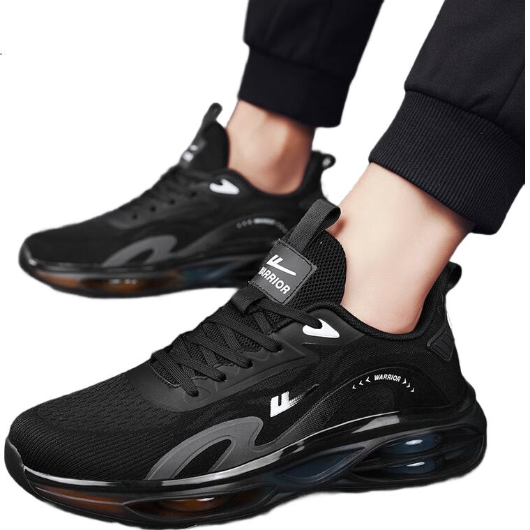 Warrior Men's Shoes, Autumn Breathable Mesh Casual Youth Running Air Cushion Shock-Absorbing Sneakers, Black/white/gray, Size 39