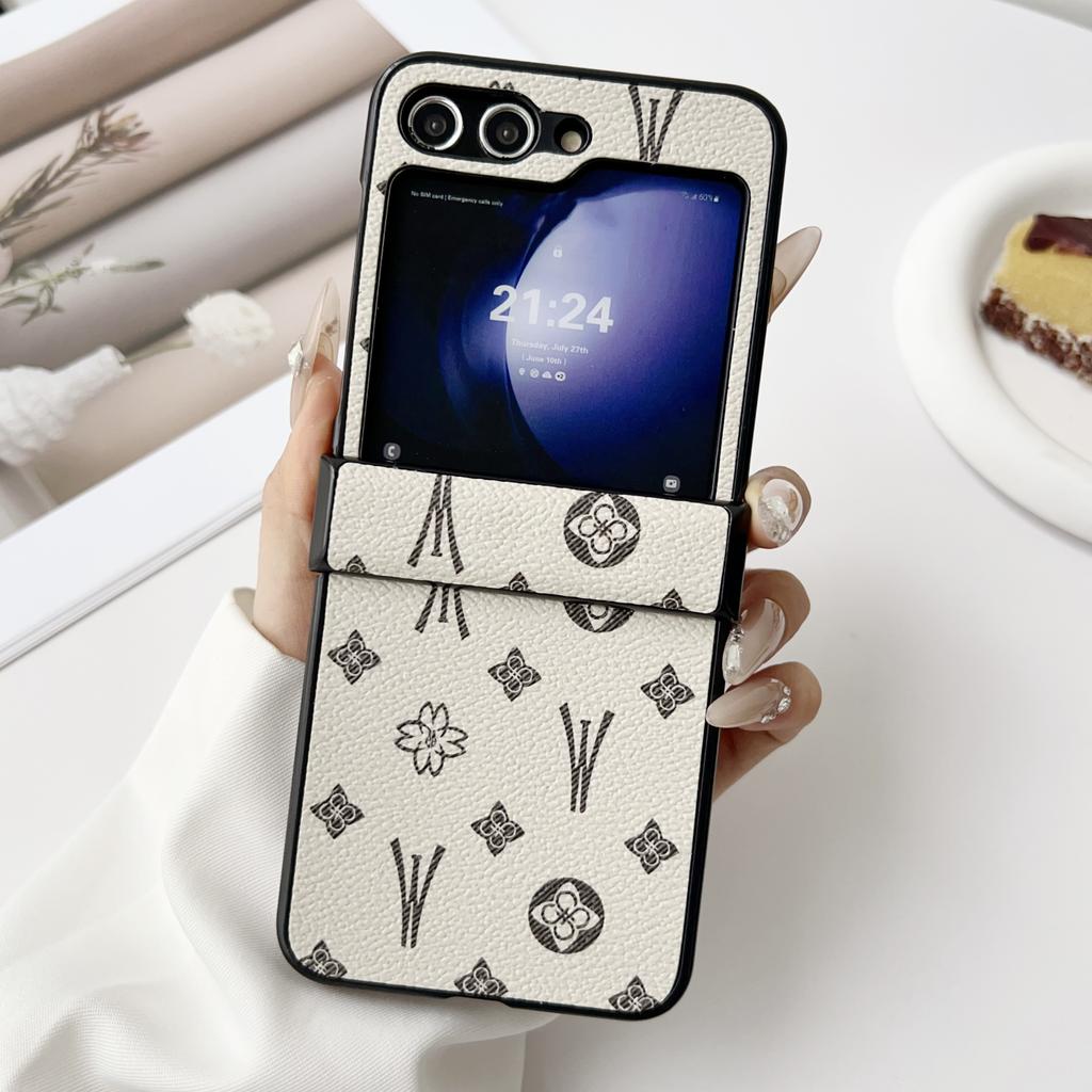 Роскошный кожаный чехол с узором для телефона Samsung Galaxy Z Flip 7 6 3 4 5 Flip7 Набор из нескольких частей Защитный чехол для шарнира из ПК