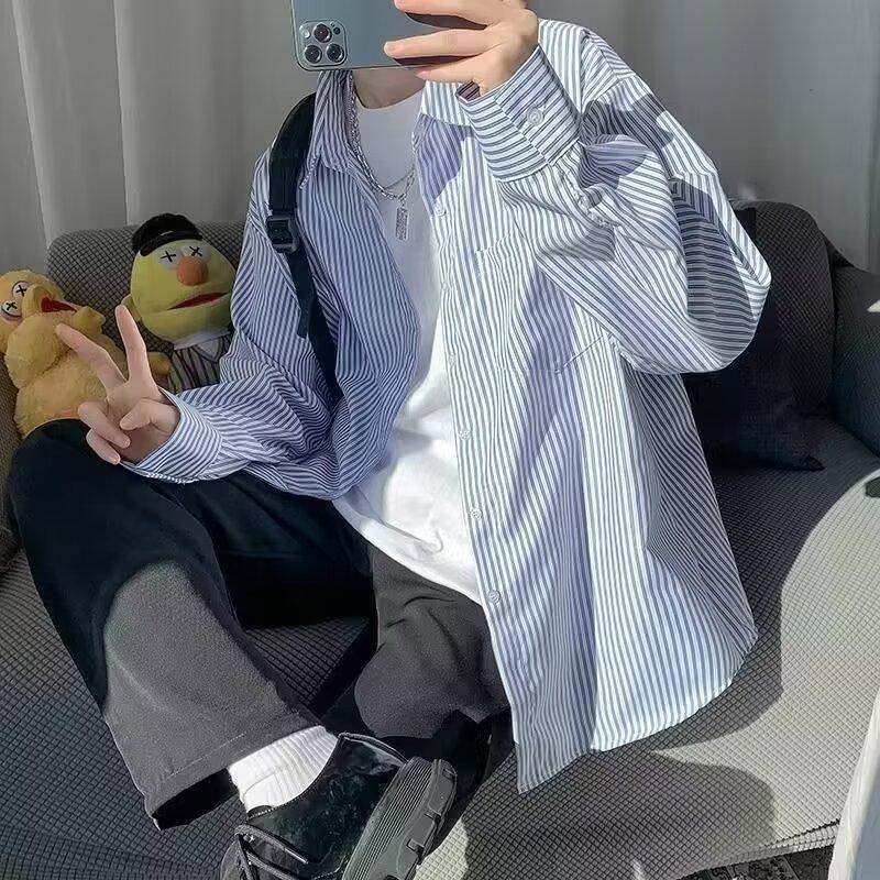 2024 Повседневная рубашка с длинным рукавом Ins Свободная рубашка Мужская летняя тенденция Универсальная повседневная куртка