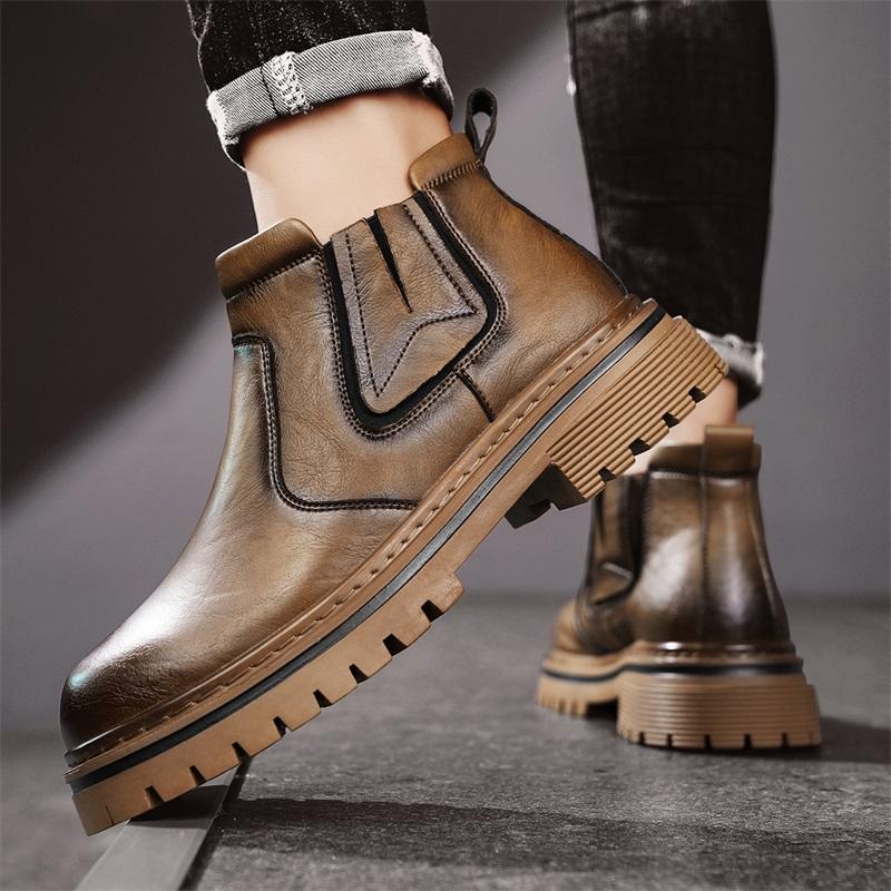 Golden Sapling Высококачественные Ретро Мужские Мотоциклетные Ботинки Новые Ботинки из Микрофибры Мужские Ботинки Уличные На Толстой Подошве Слипоны