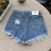 2025 Summer Women's High-Waist Retro Denim Shorts - Trendy Slim Wide-Leg Design