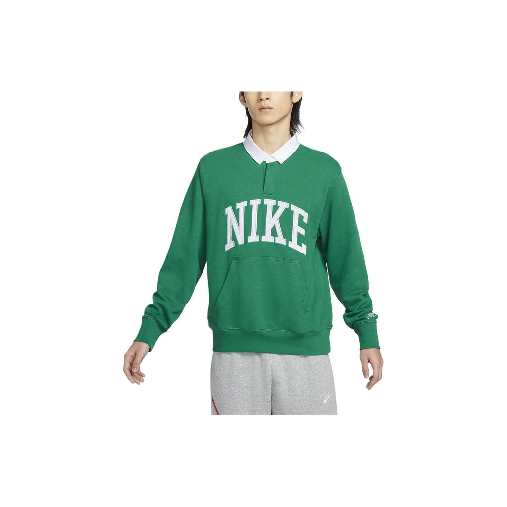 Nike Футболка-поло с длинным рукавом и принтом в виде буквы, мужская, зеленая, FN3113-365