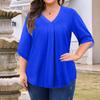Women's Fashion Large Size Solid Color V-Neck Three-quarter Sleeve Top
