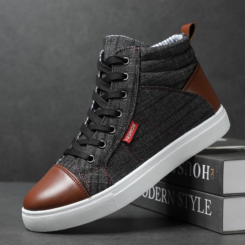 2024 Classic Korean Denim High-Top Men's Trendy Sneakers - Large Size Canvas Casual Shoes