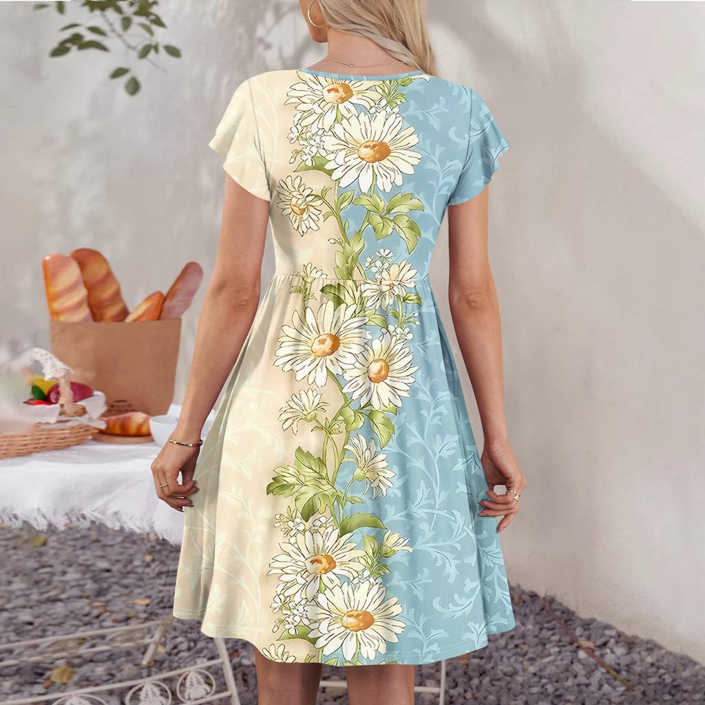 Женские летние платья с круглым вырезом и рукавами-крылышками, повседневные свободные платья-миди с карманами на пуговицах и принтом