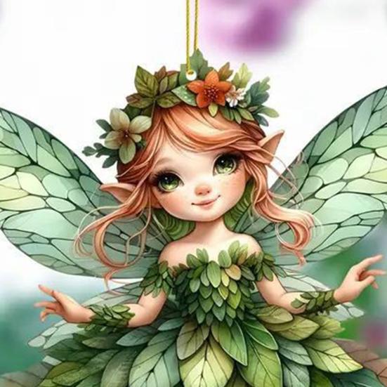 Christmas Tree Ornament with Lanyard Easy To Hang 2D Little Angel Girl Hanging Pendant Car Bag Keychain Decoration