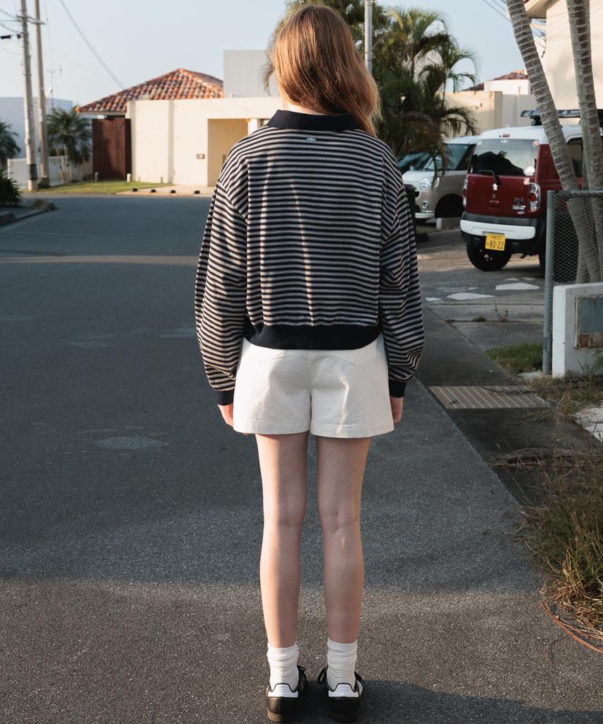 DEHEVE Collar Stripe Sweatshirt [Navy]