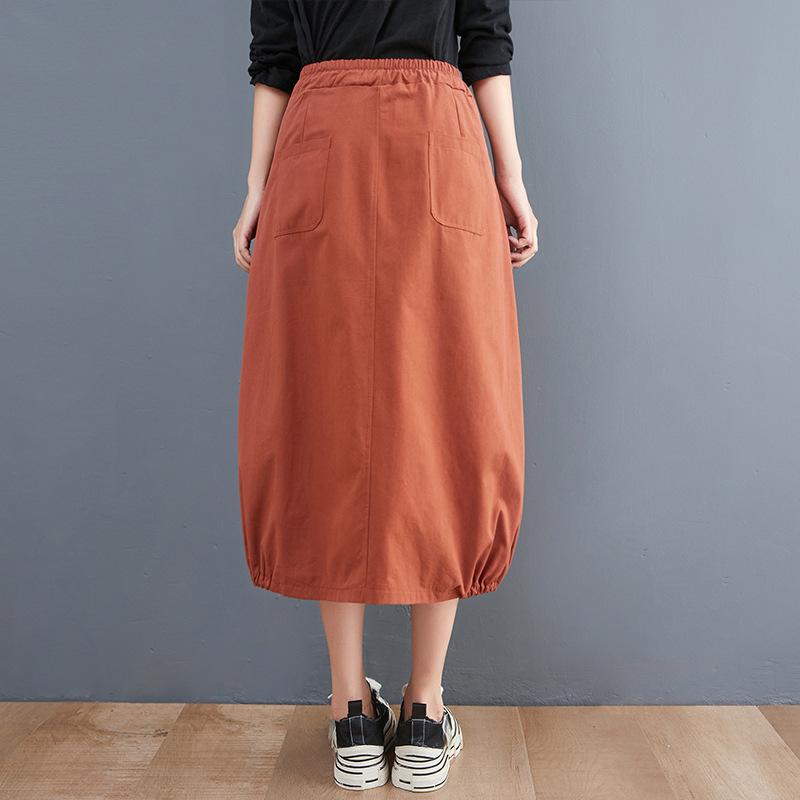 Новая юбка-фонарик большого размера с высокой талией, эластичная, повседневная, средней и длинной длины, универсальная, с разрезом