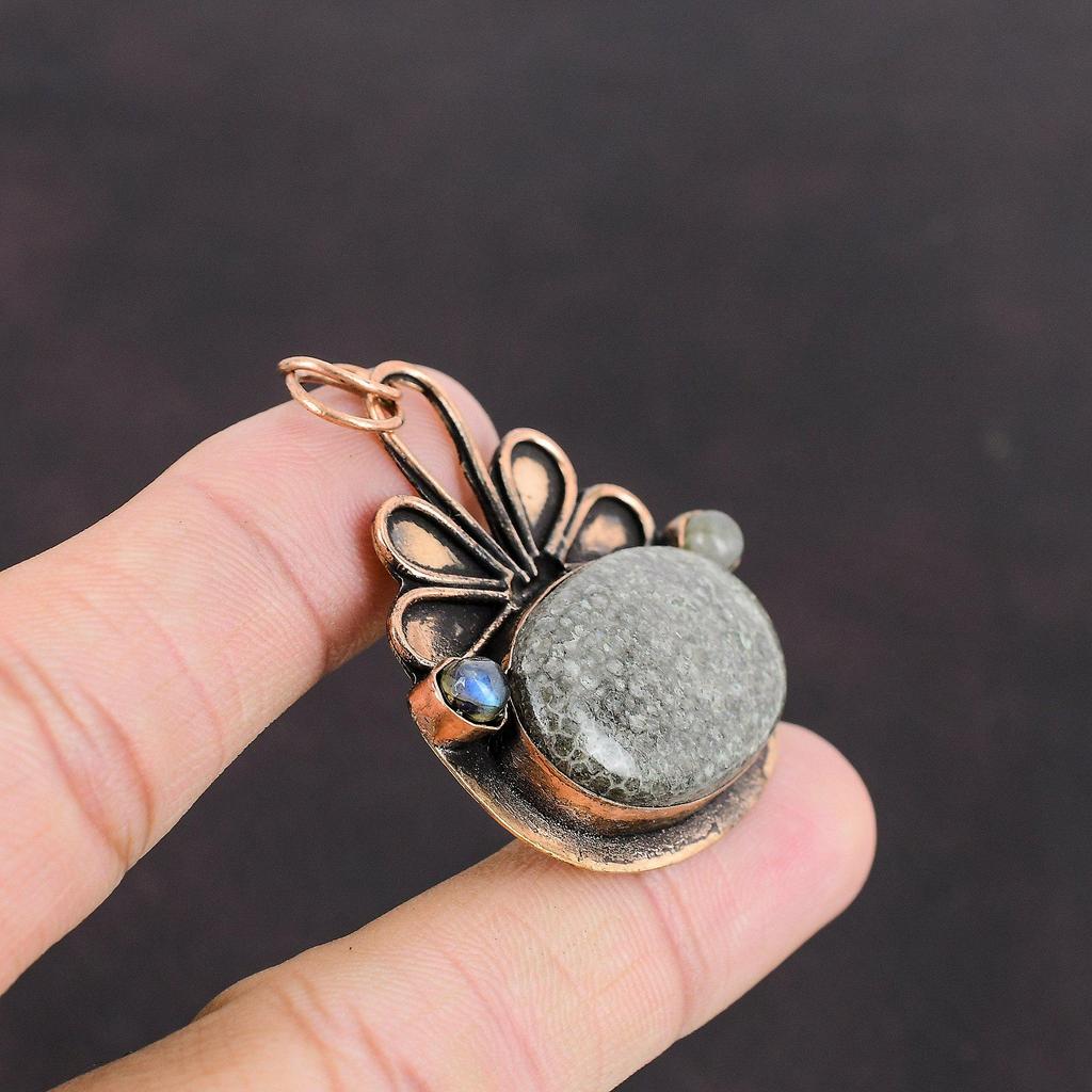 Подвеска из коралла ската, подвеска из лабрадорита, медная подвеска, подвеска из драгоценного камня высочайшего качества, изумительные ювелирные изделия ручной работы, медные ювелирные изделия для матери