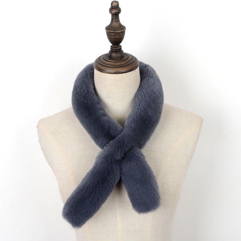 New Imitation Rex Rabbit Fur Scarf Korean Version Thin Strips Versatile Fur Scarf Small Cross Plush Long Narrow Collar Thickened for Women