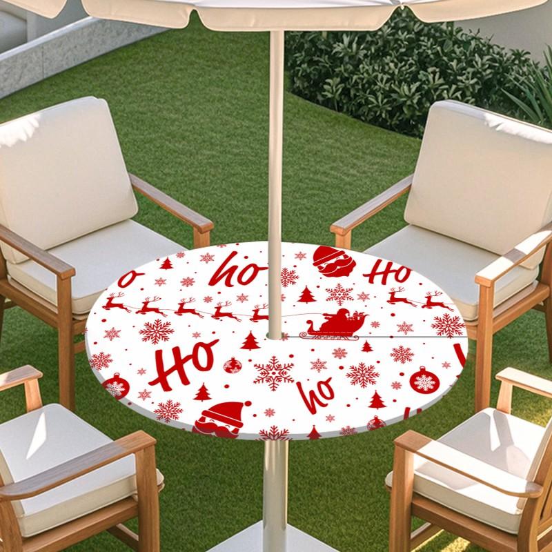 Outdoor Round Table Cover With Umbrella Hole Waterproof Patio Garden Tablecloth Elastic Hem Deck Balcony