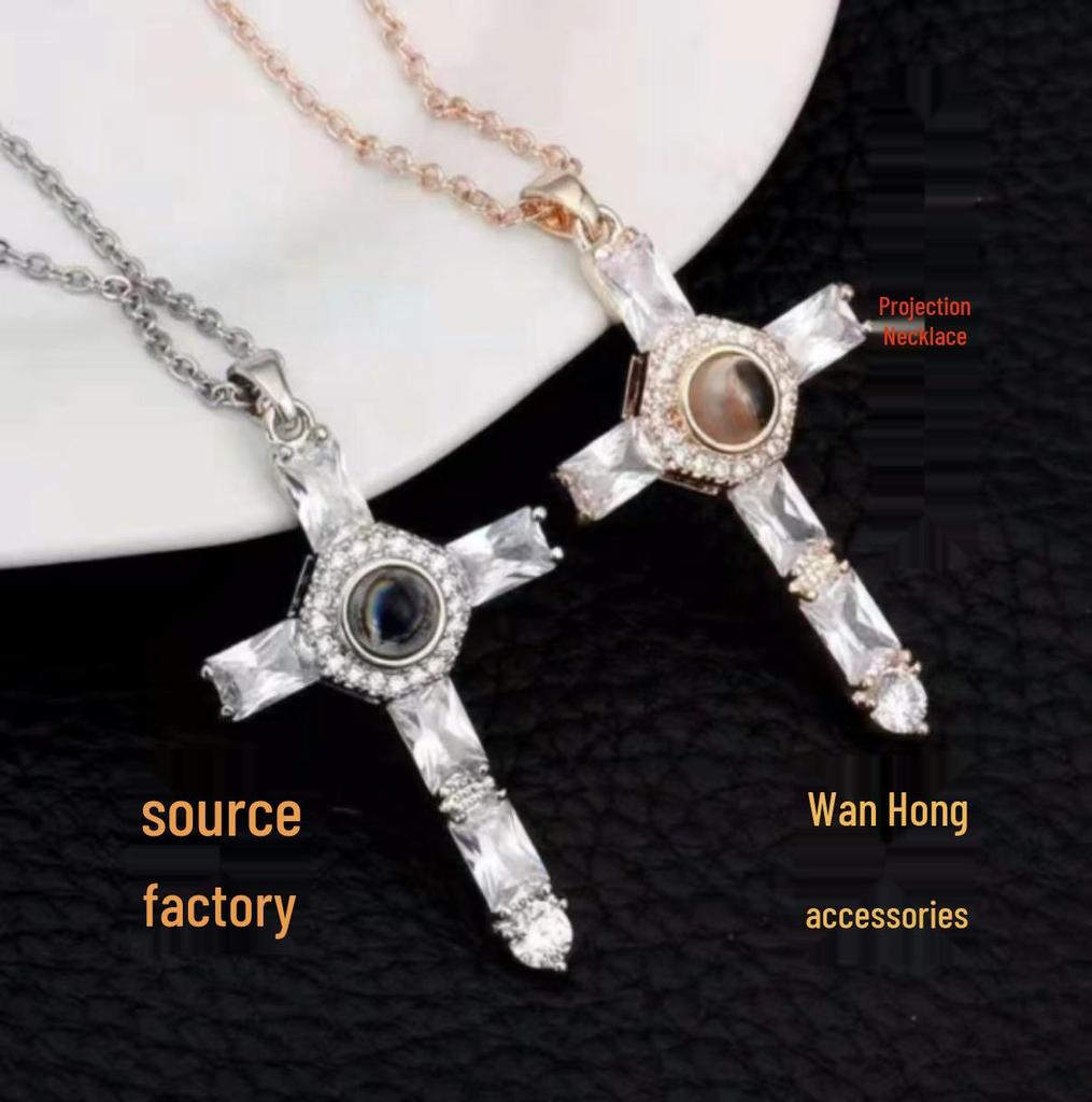 Summer Cross Inlaid Diamond Letter Necklace for Women - Custom Picture Projection Jewelry Accessory